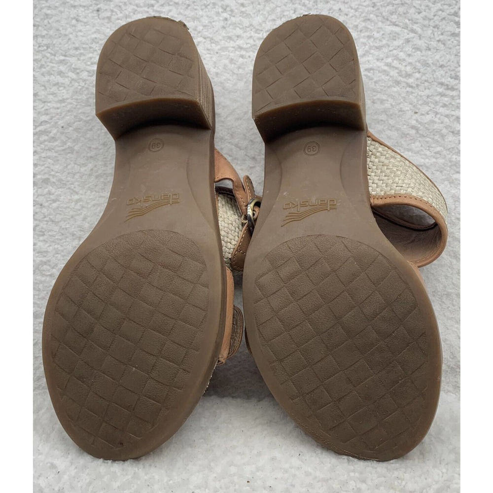 Dansko Debby Wedge Sandals Womens 39 Full Grain Raffia Tan Brown Leather Woven - Picture 10 of 14